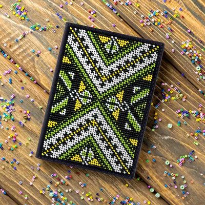 Bead embroidery kit on artificial leather Passport cover FLBB-052