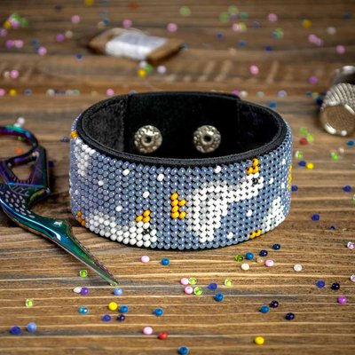 Bead embroidery kit on artificial leather Bracelet (3х22cm) FLBB-044 Black