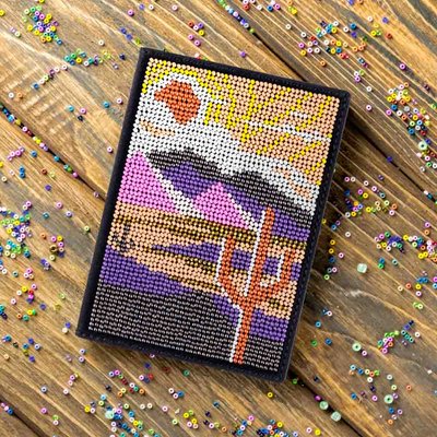 Bead embroidery kit on artificial leather Passport cover FLBB-057