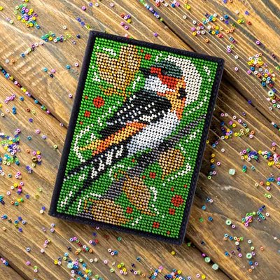 Bead embroidery kit on artificial leather Passport cover FLBB-059