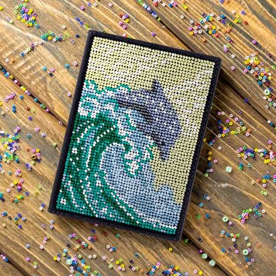 Bead embroidery kit on artificial leather Passport cover FLBB-060