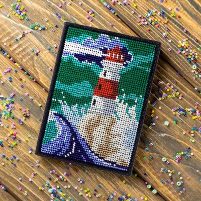 Bead embroidery kit on artificial leather Passport cover FLBB-061