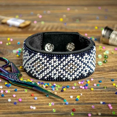 Bead embroidery kit on artificial leather Bracelet (3х22cm) FLBB-051 Black